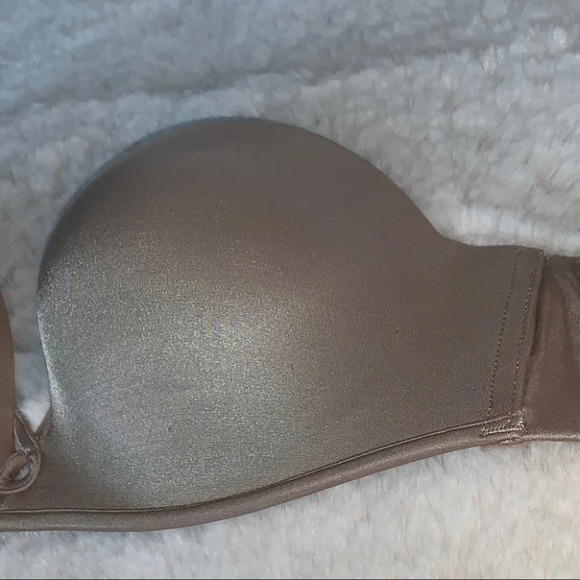 36C Strapless Bombshell Miraculous Super Push Up Bra Beige Tan Satin - Picture 11 of 14